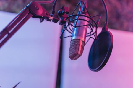 Professional microphone setup for audio recording and broadcasting