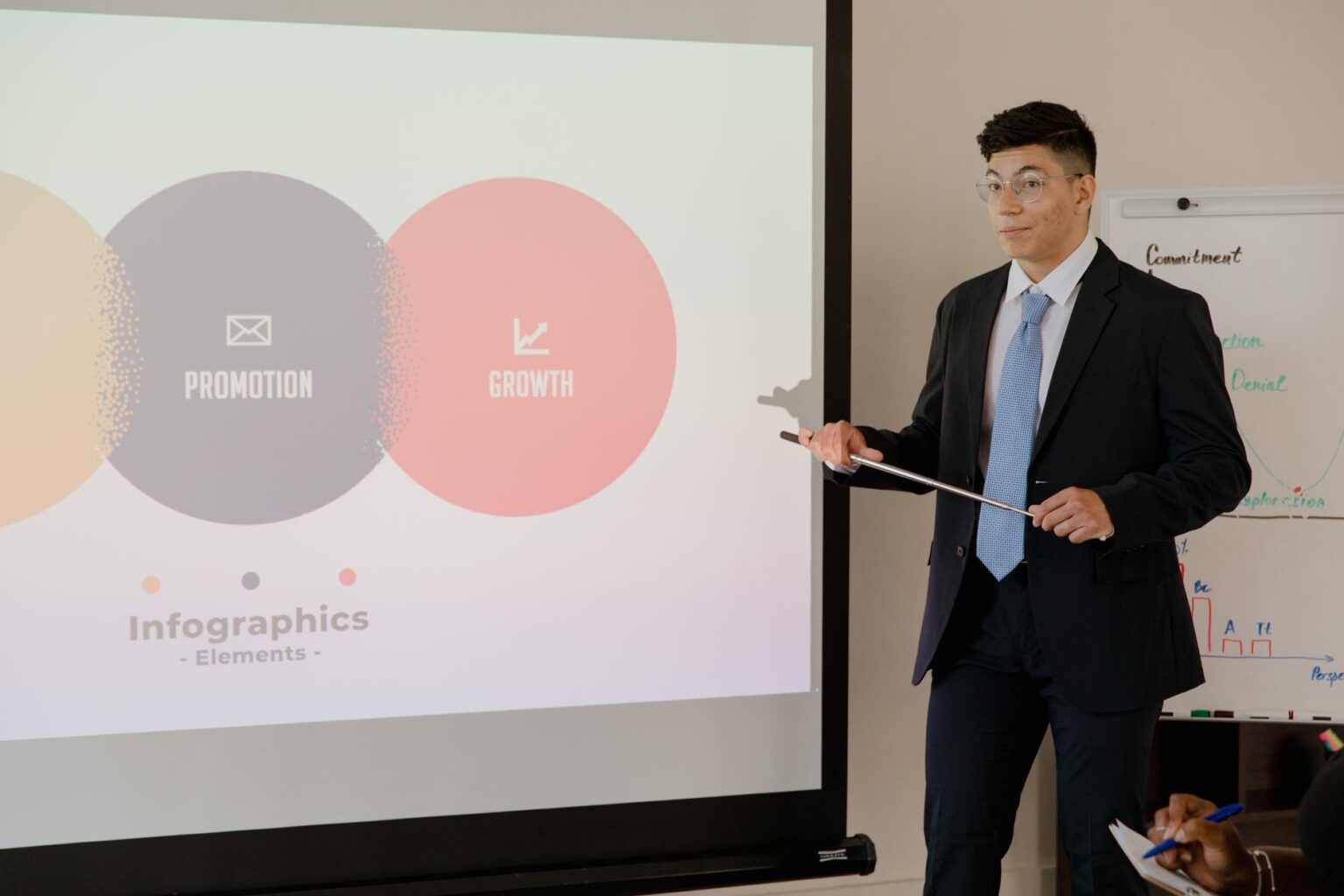 A person reviewing a polished slide presentation on a laptop screen