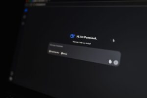 A person using an AI-powered search interface on a laptop screen