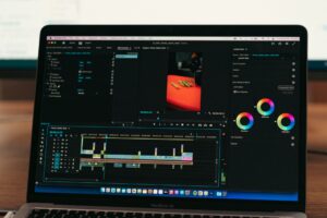A video editor working on a content production interface on a desktop screen