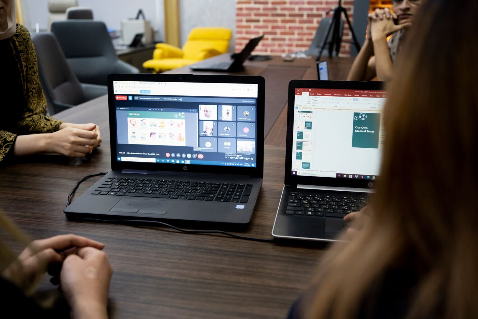 A laptop screen displaying a landing page design interface with modular content sections