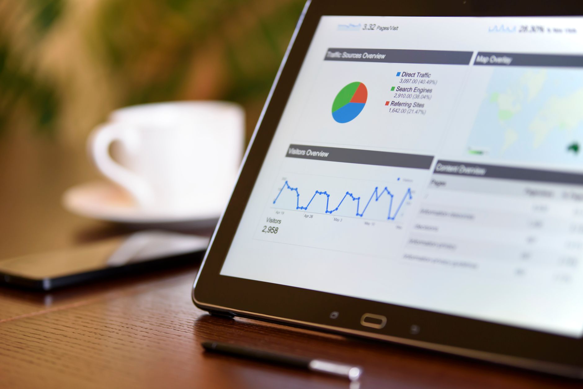 Marketing professional reviewing competitor analytics on a desktop dashboard
